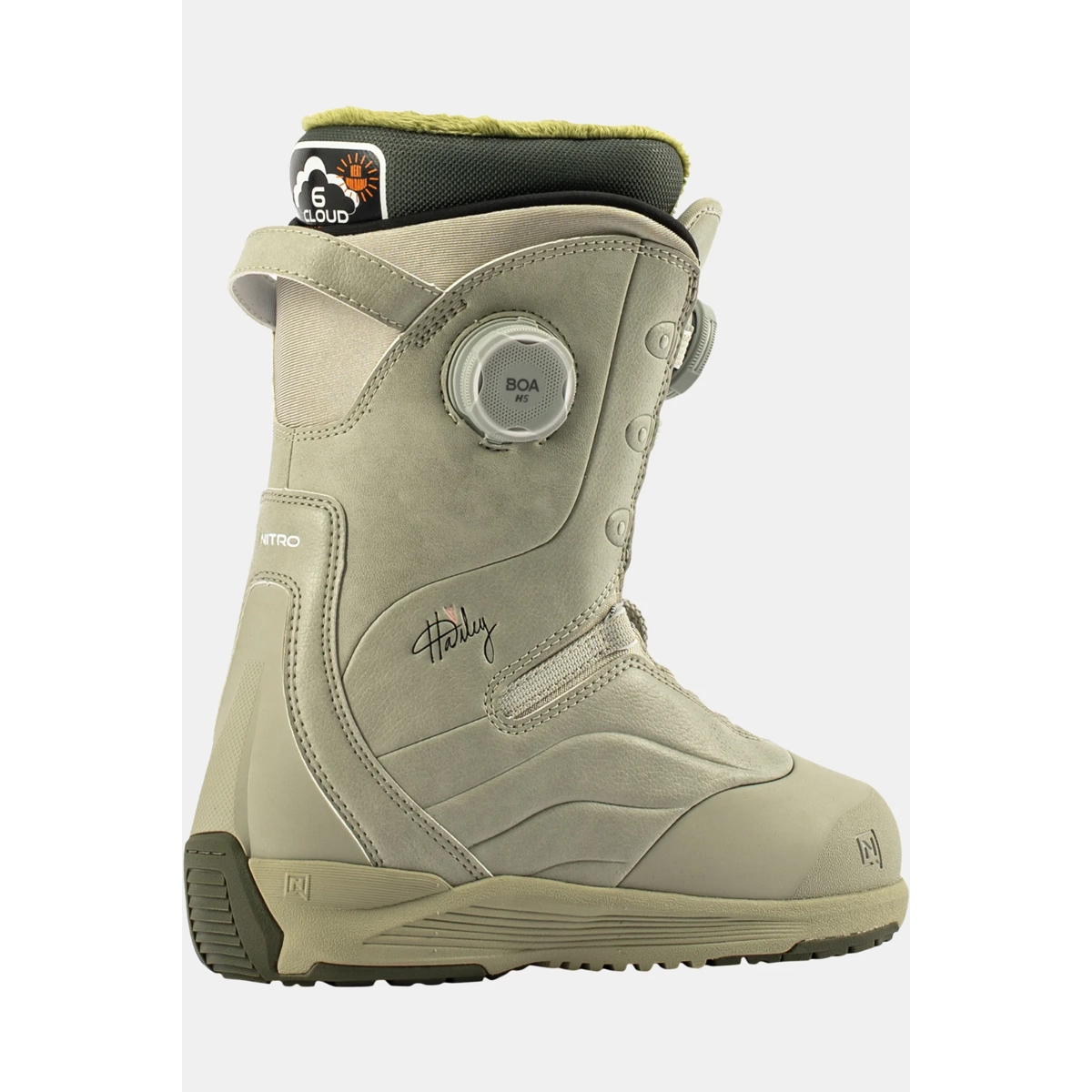 Chaussures de snowboard, Nitro, molette BOA, beige, modèle Signature, chaussures de neige, chaussures avec système BOA, molette de réglage, chaussures de couleur beige, système de réglage BOA invisible