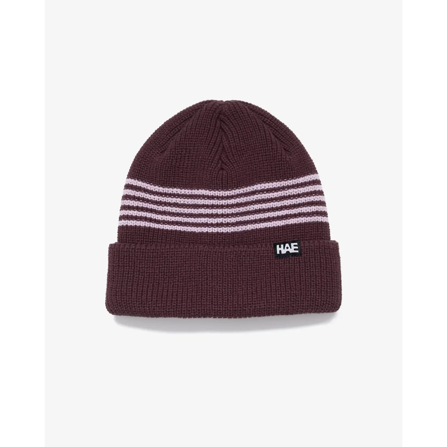 Pathfinder Beanie Bonnet en tricot, rouge bordeaux, bord rabattu, tricot côtelé, rayé