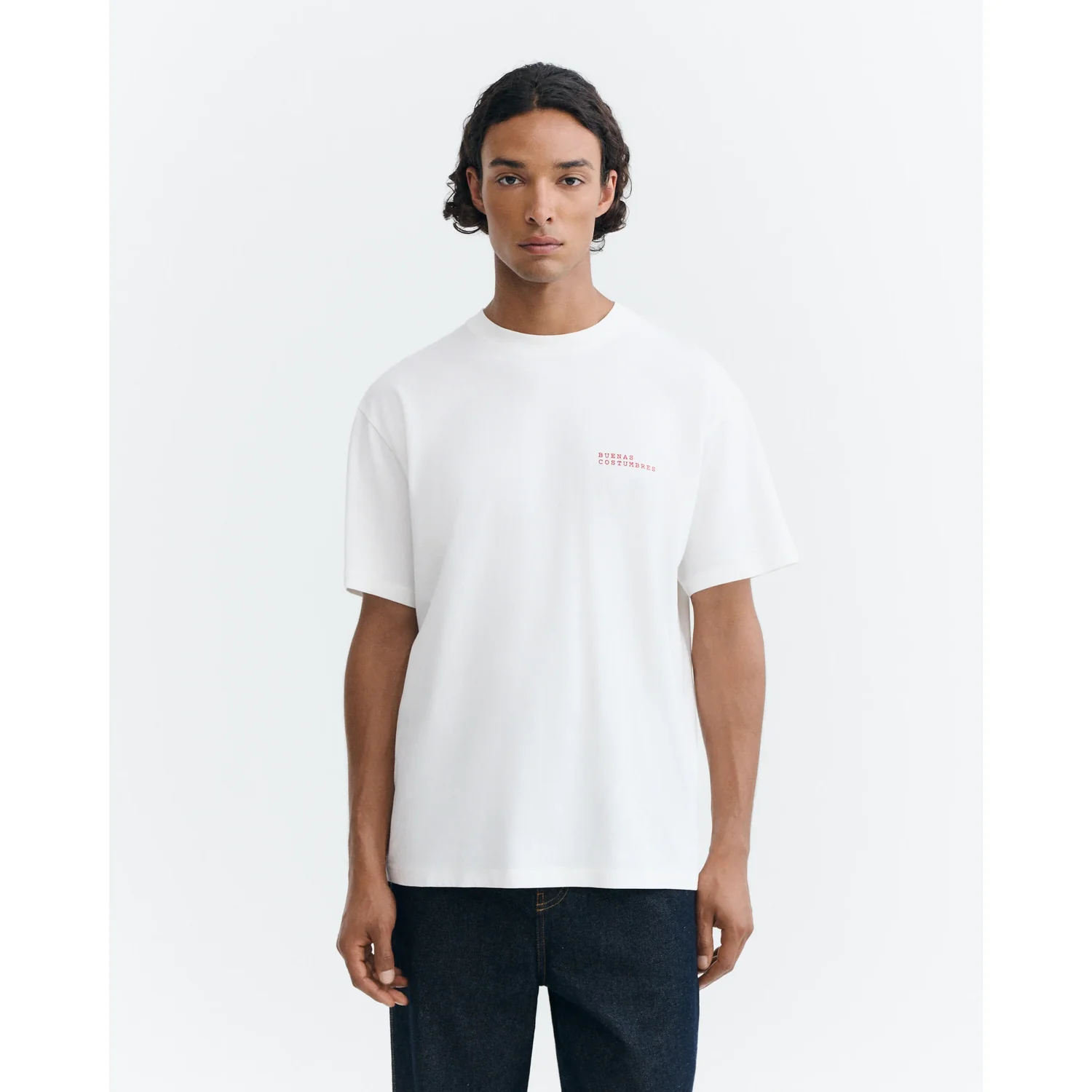 Aaron Tee Herren-T-Shirt, Weiß, Rundhalsausschnitt, Kurze Ärmel, Brustlogo