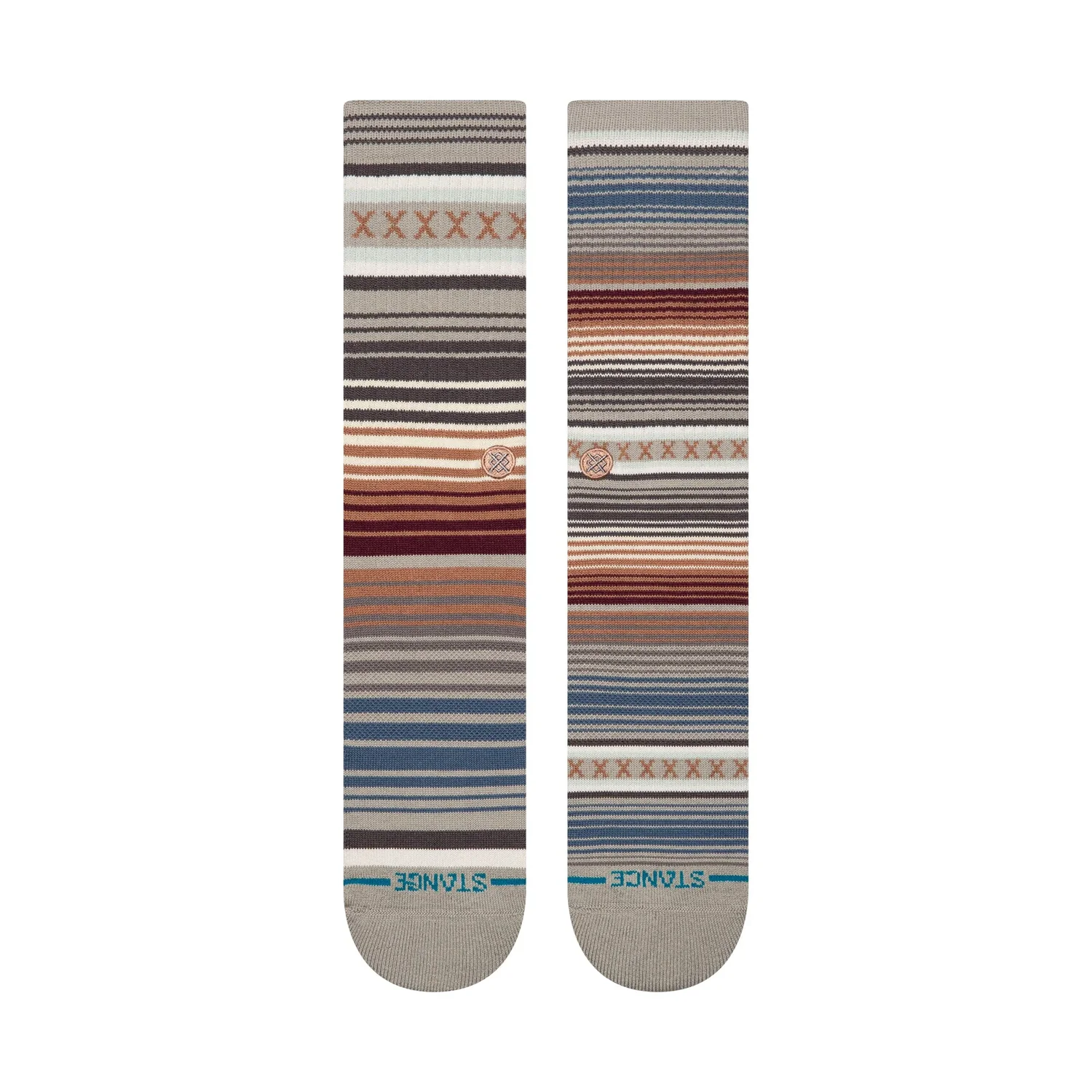 Chaussettes rayées, tricot, multicolores, motif en croix