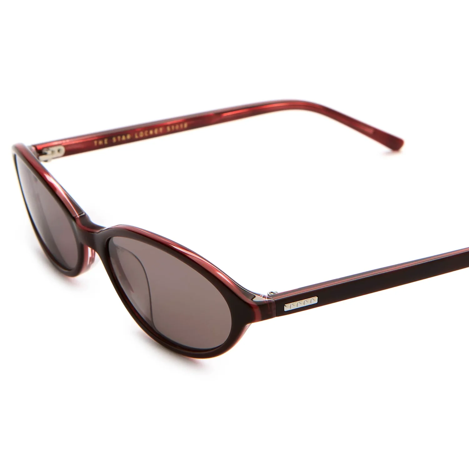 Sonnenbrille, dunkelrote Fassung, getönte Gläser, ovale Gläser, Kunststoffrahmen