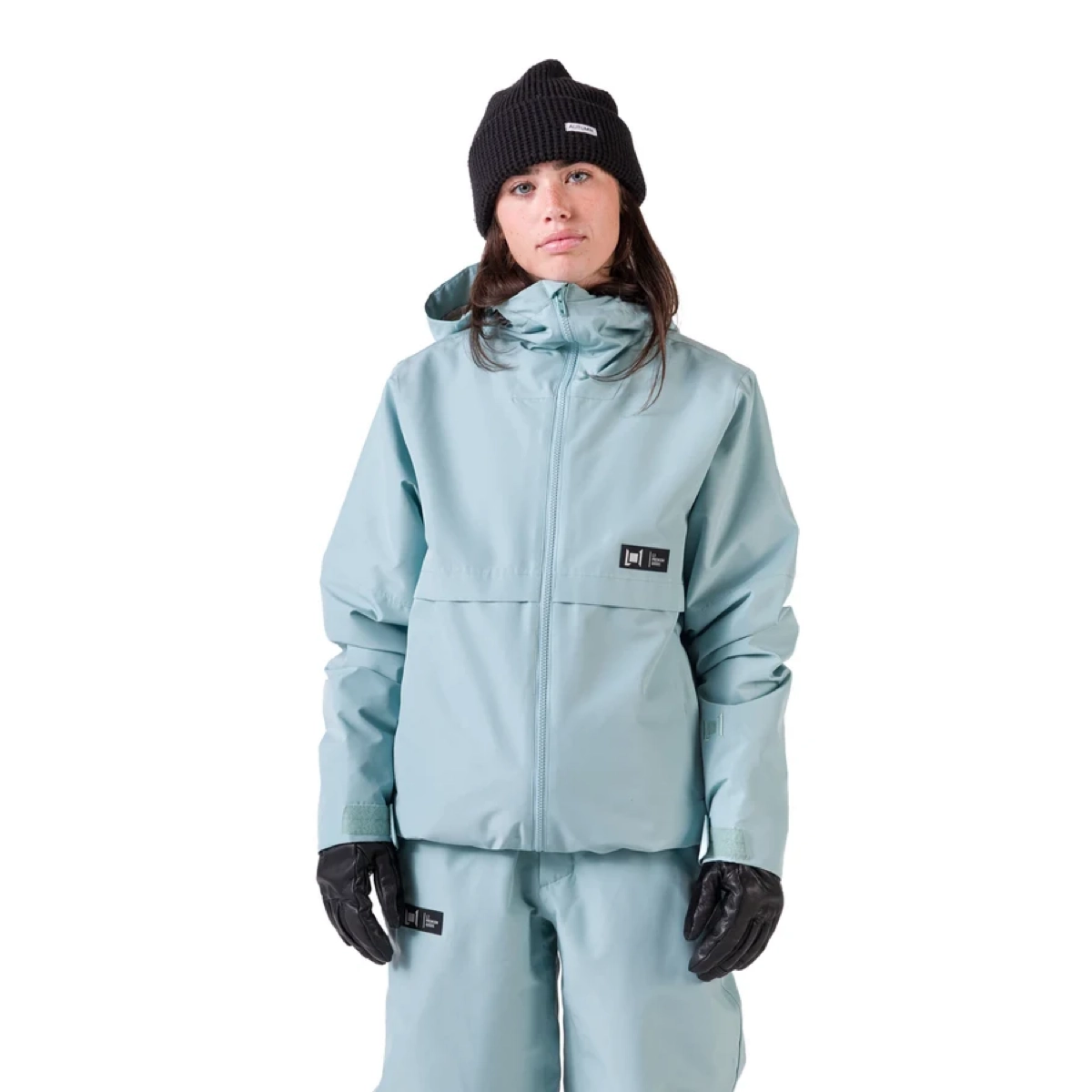 Veste de neige, bleu clair, capuche, fermeture éclair, gants inclus, veste de ski, veste d'hiver, bleu ciel ?, bonnet, gants en caoutchouc