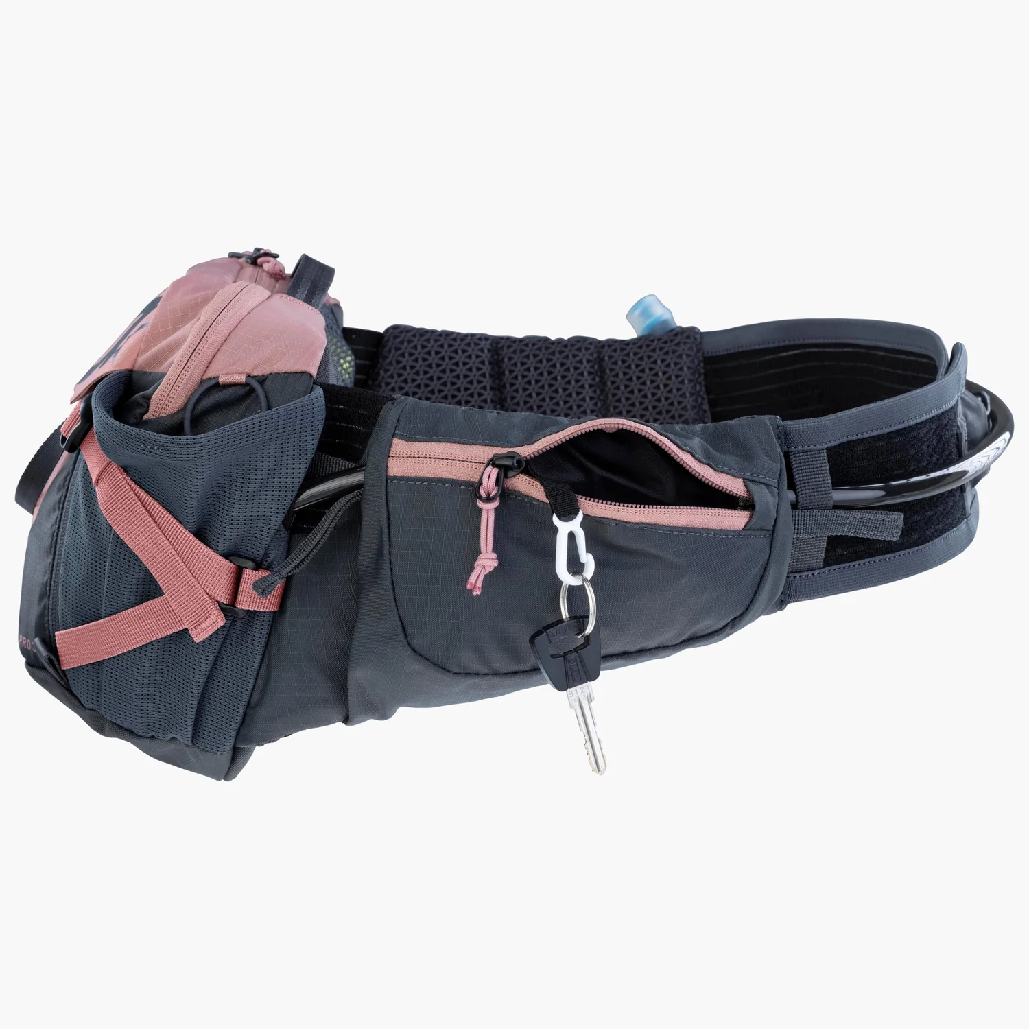 Hip Pack Pro 3L +Bld Laufgürtel, Trinkflaschenhalter, Reißverschlusstasche, Grau-Rosa, Verstellbarer Gurt