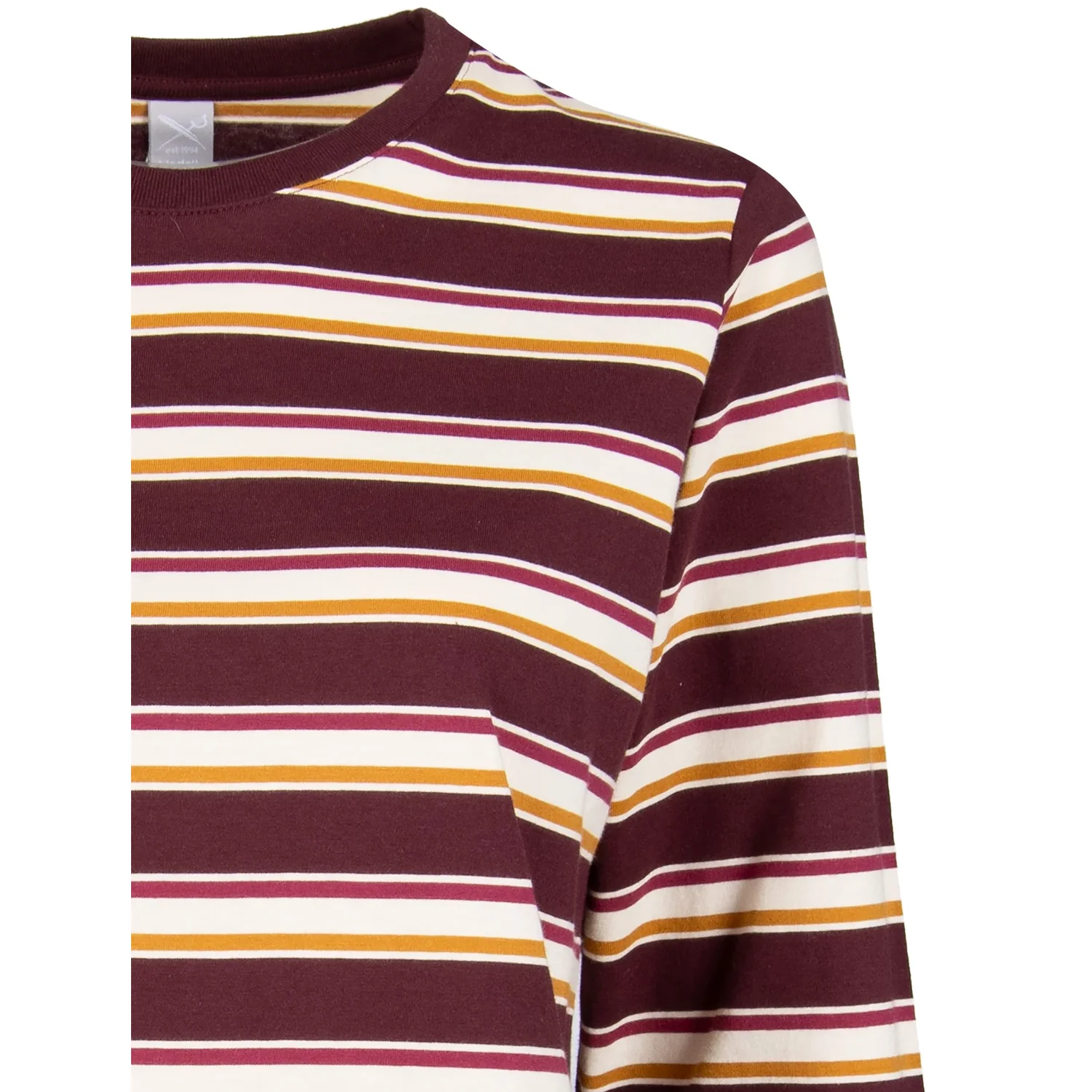 T-shirt à manches longues, col rond, motif rayé, rouge bordeaux, multicolore