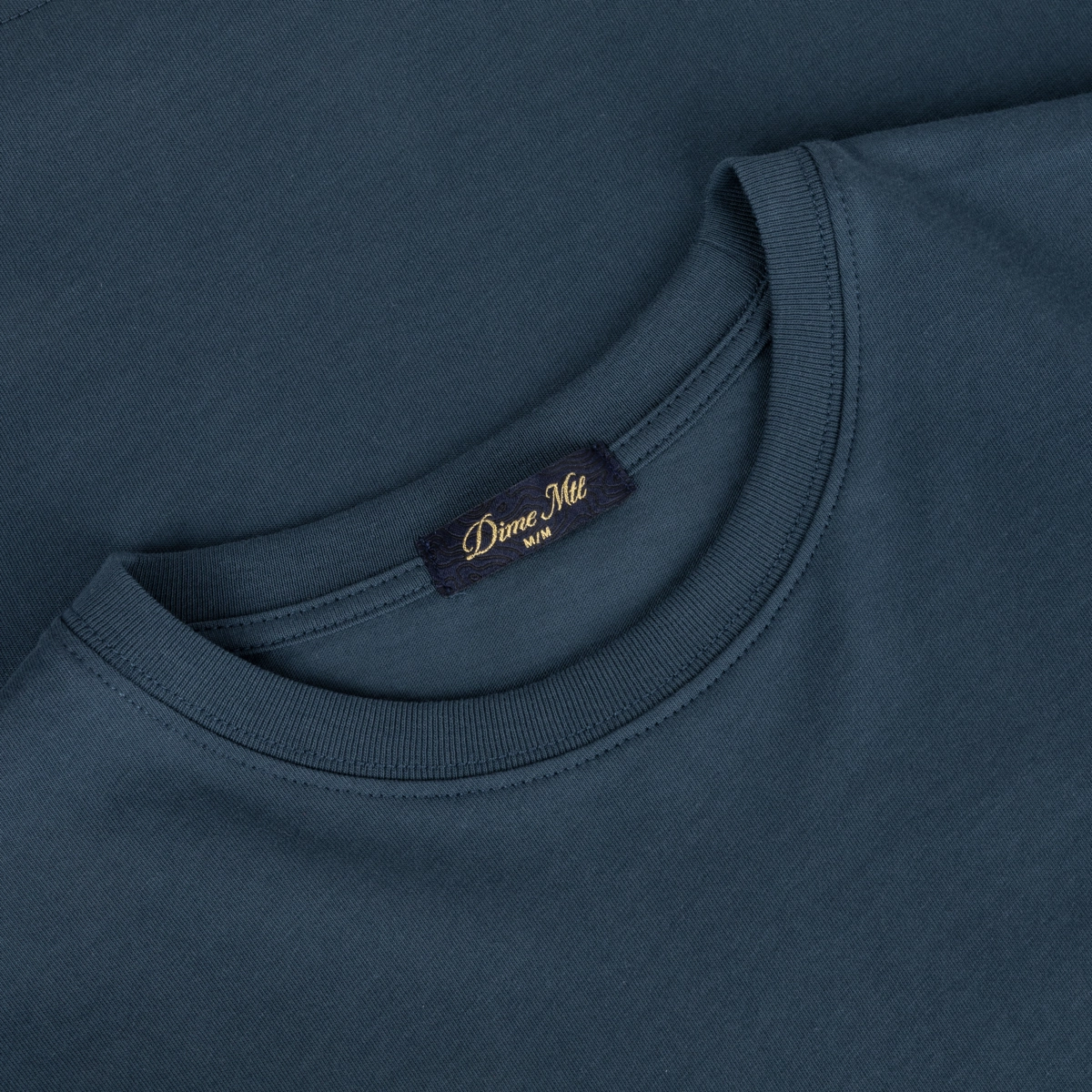 T-shirt, col rond, bleu marine, étiquette, couture, T-shirt, col rond, coton, couleur unie, bleu marine
