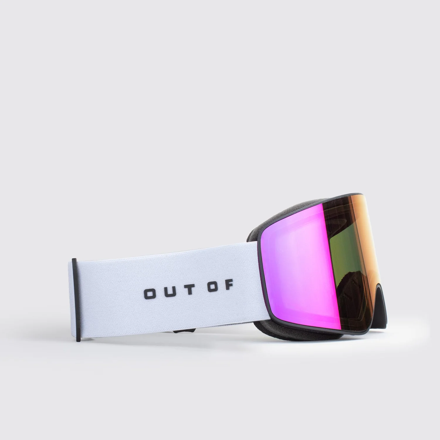 Void The One Skibrille, verspiegeltes Glas, rosa-goldene Scheibe, weißes Band, schwarzer Rahmen