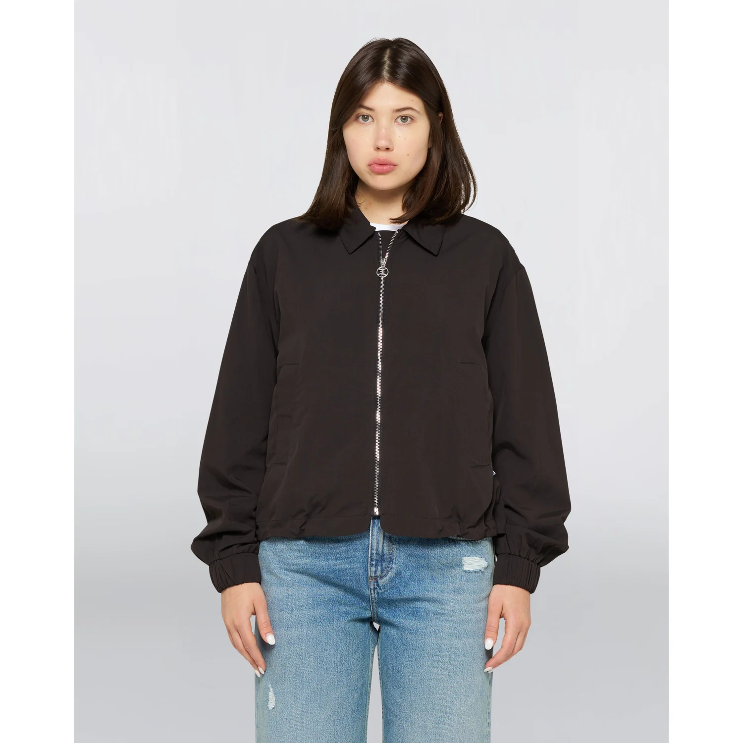 Jacke, schwarz, Reißverschluss, Umlegekragen, elastische Bündchen