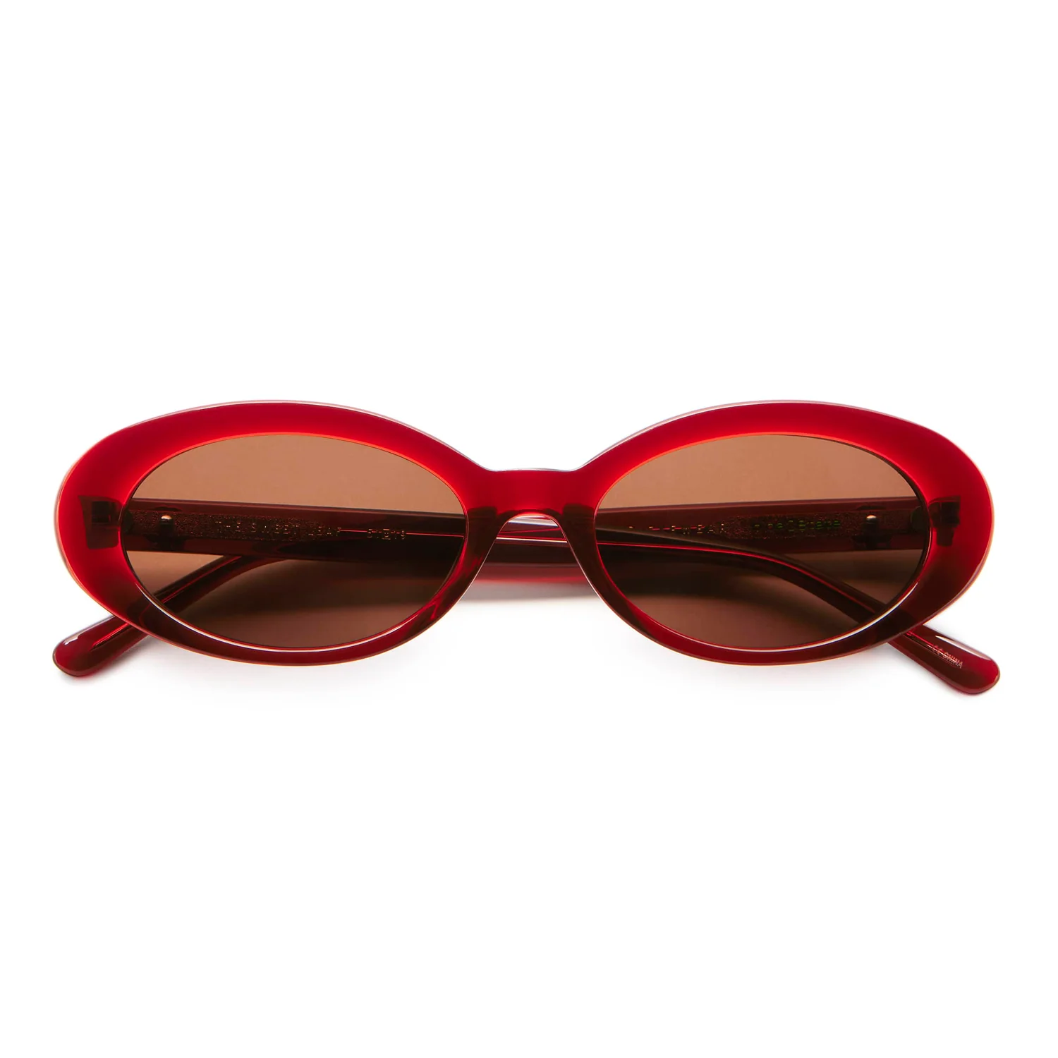 Sonnenbrille, rote Fassung, ovale Gläser, Kunststoffrahmen, braune Gläser
