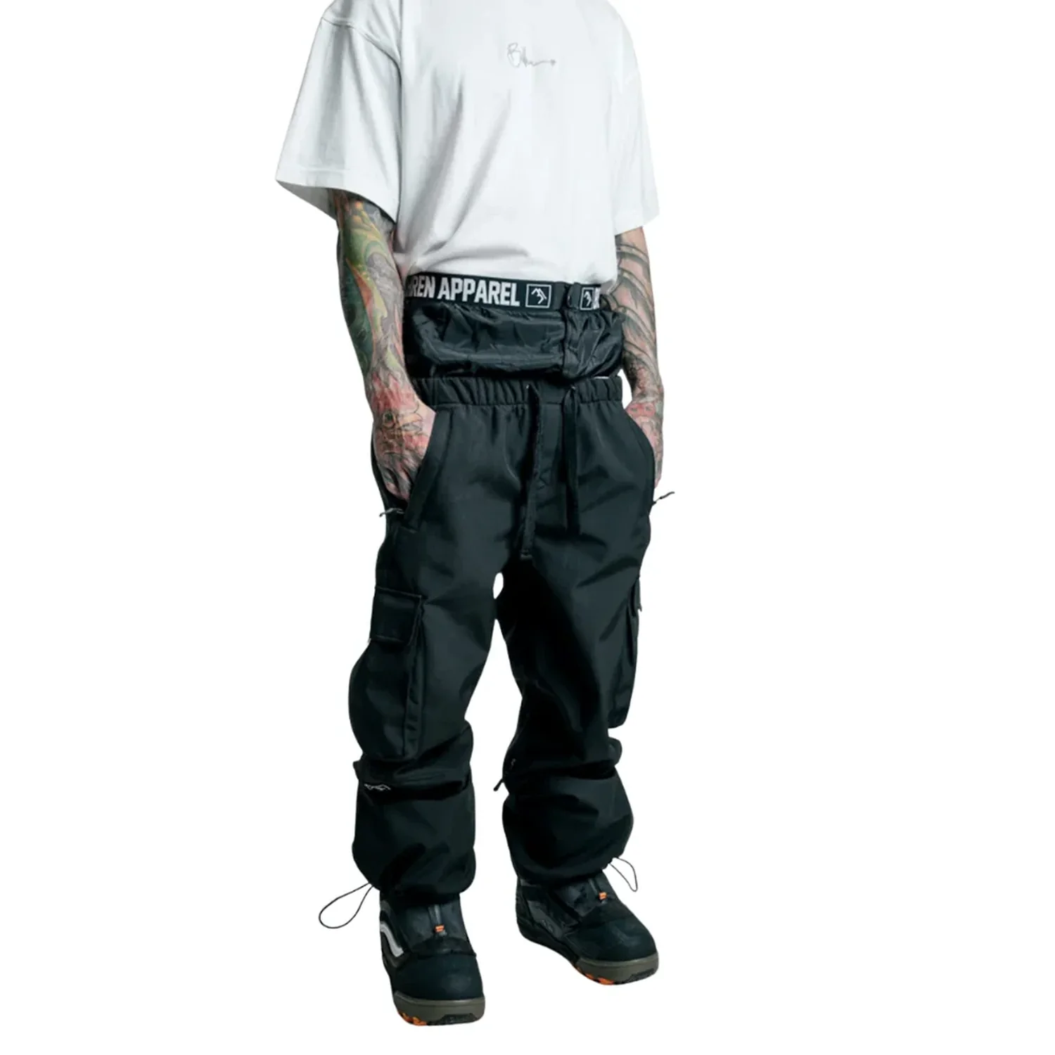Access Cargo Pants Unisex Schneehose, schwarz, Cargo-Taschen, verstellbare Beinabschlüsse, Snowboardhose