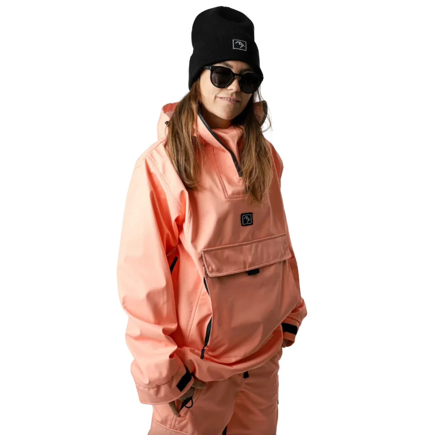 Veste pour femme, anorak, rose saumon, demi-fermeture éclair, poche avant