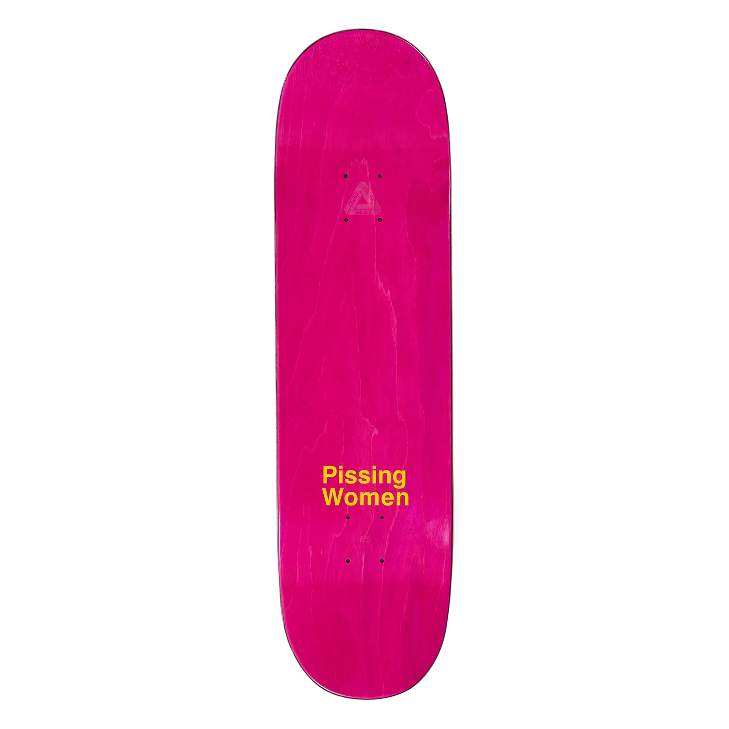Vauxhall 1995 8.5 Planche de skateboard, bois d'érable, rose, lettrage jaune, forme allongée