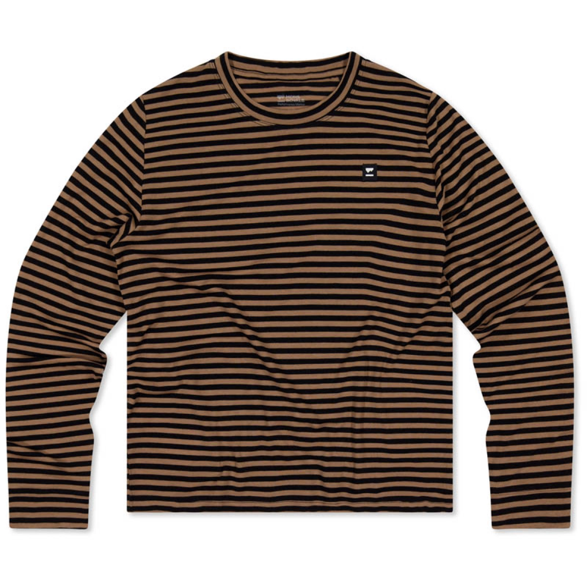Chemise rayée, manches longues, marron-noir, col rond, petit logo