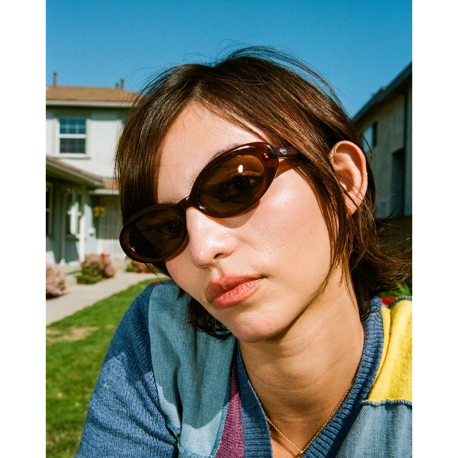 The Sweet Leaf Sonnenbrille, ovale Gläser, braunes Gestell, Kunststoffrahmen, getönte Gläser