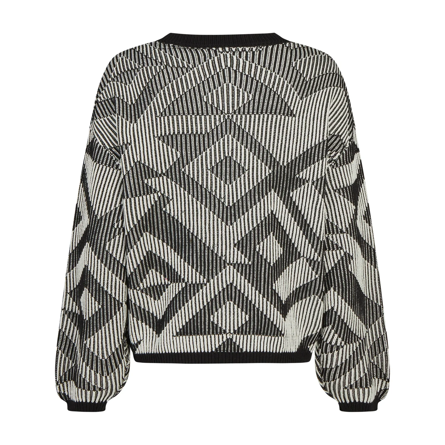 Ribby Knit Pull, pull en maille, noir et blanc, motif en losanges, col rond