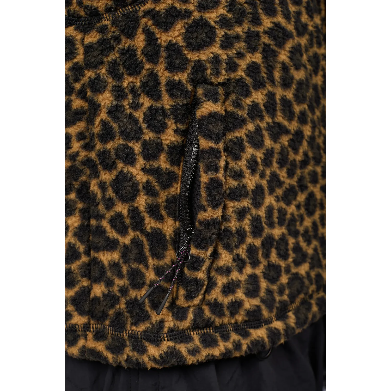 Boxy Sherpa Vest Leopardenmuster, Fell-Textur, Reißverschluss, Jacke, Outdoor, Fleecejacke, Leopardenmuster, Reißverschluss, Braun-Schwarz, Flauschiger Stoff