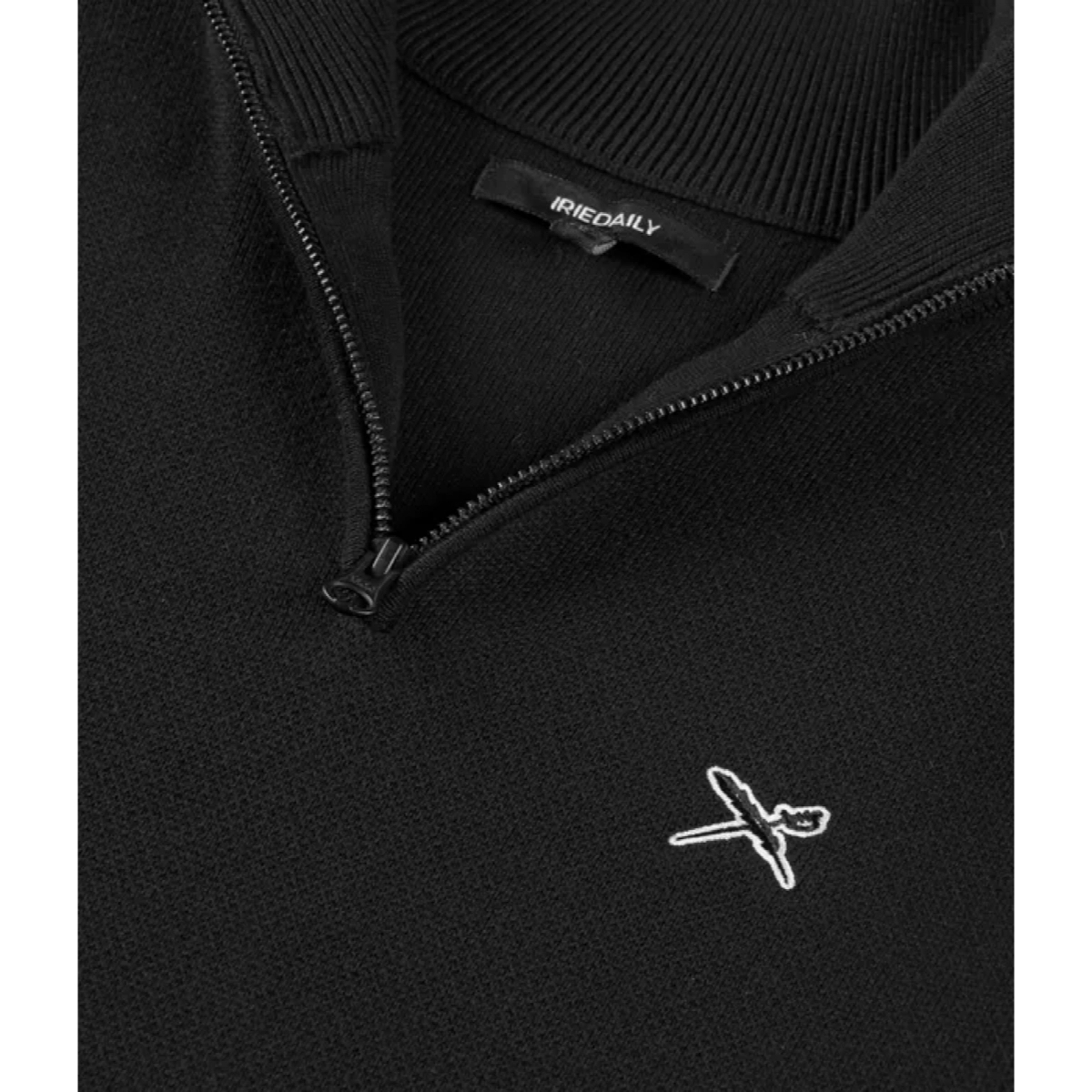 Heavy Flag Knit Troyer Pullover, Kragenzipfel, Schwarz, Kapuze, Logo-Stickerei