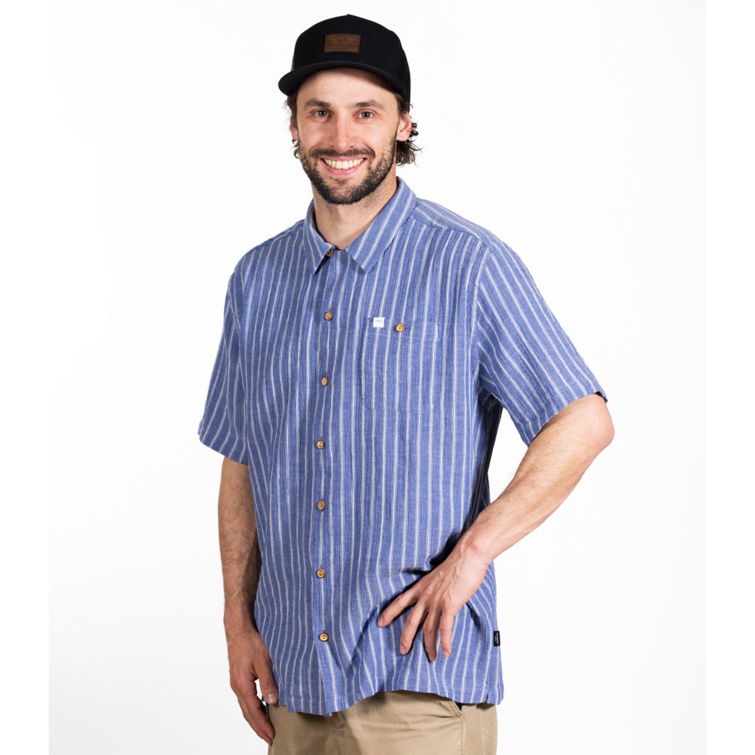 Duke Shirt chemises, oversize, rayées, bleues, à manches courtes