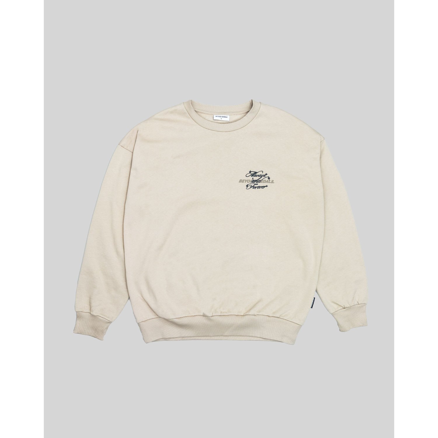 crewneck, sweatshirt, beige, longsleeve, embroidery