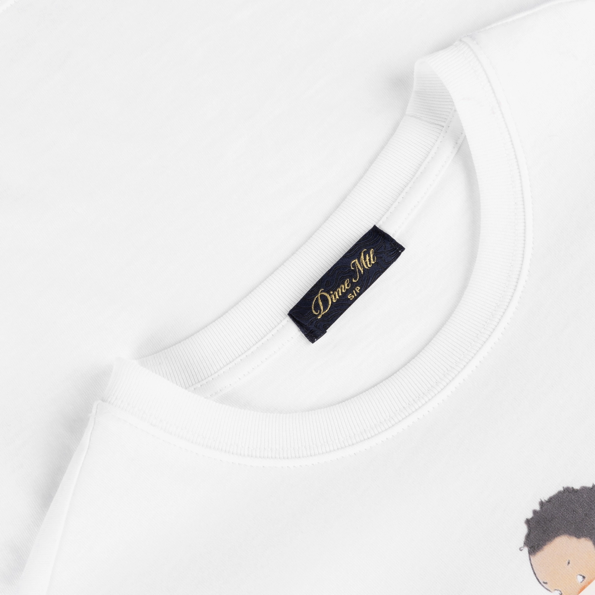 blanc, t-shirt, col rond, étiquette, tissu, t-shirt, blanc, col rond, étiqueté, imprimé