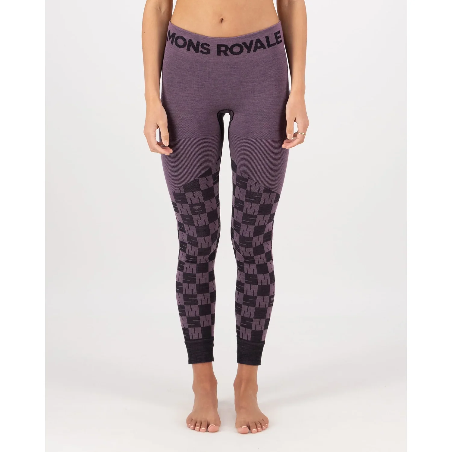 Ascender Mer. Seaml. Legging Thermoleggings, Damenleggings, Violett, Geometrisches Muster, Hoher Bund