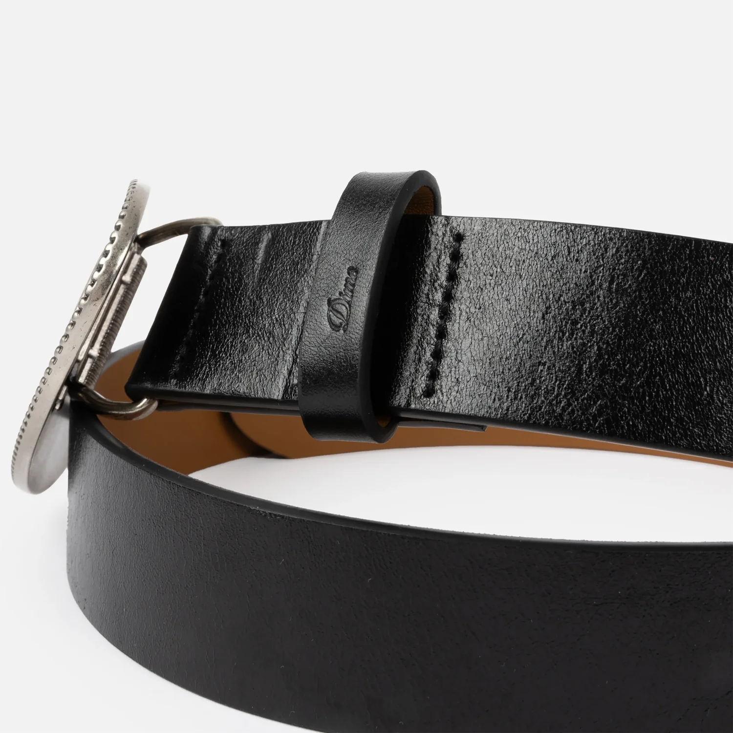 Skull Leather Belt Ceinture en cuir, cuir noir, boucle argentée, surface lisse
