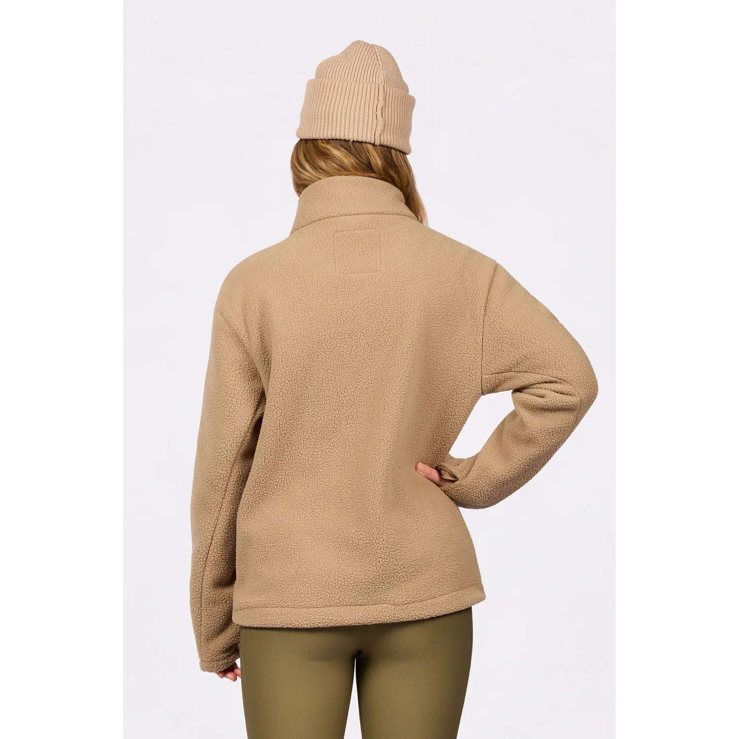 Versa Sherpa Jacket Fleecejacke, Teddyfleece, Beige, Stehkragen, Strickmütze