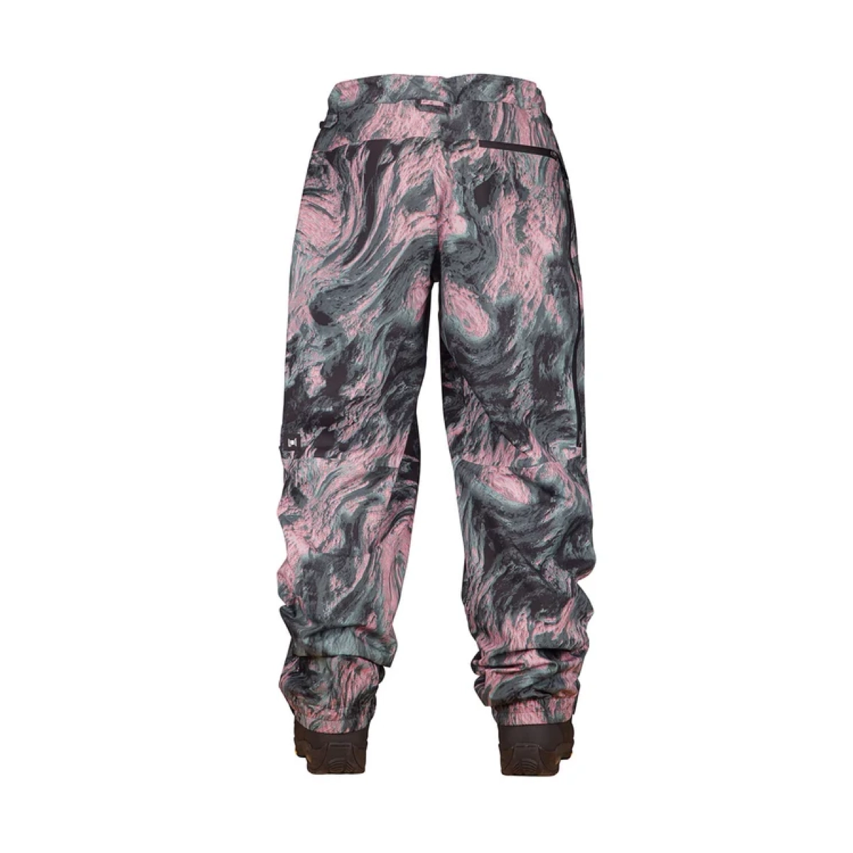 Pantalon, pantalon sarouel, motif ?, matière synthétique ?, échantillon de couleur, pantalon de snowboard, motif marbré, touches de rose, déperlant, ourlets élastiques