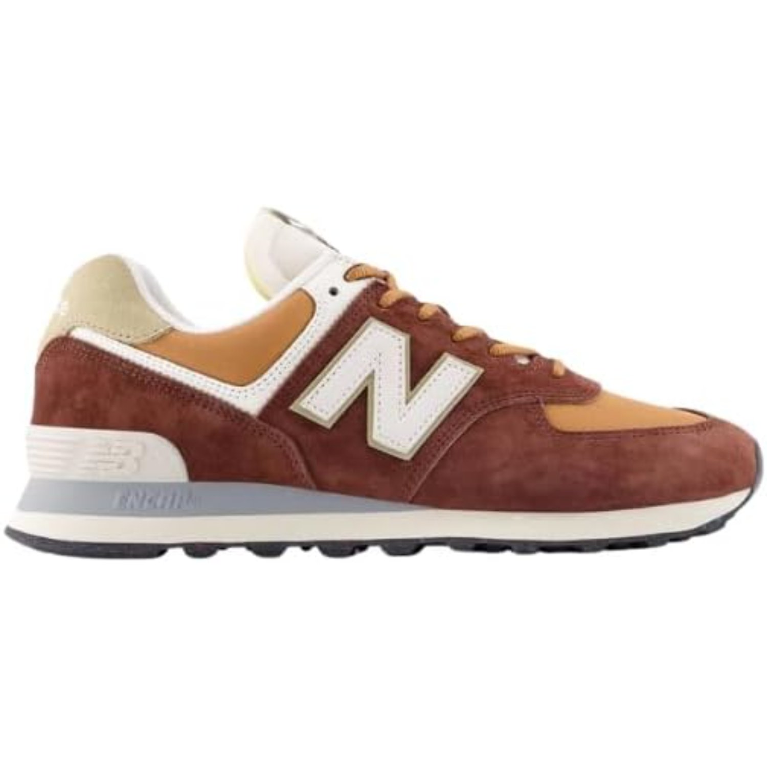 U574Mrr Baskets, chaussures décontractées, daim marron, touches de cuir, logo N blanc