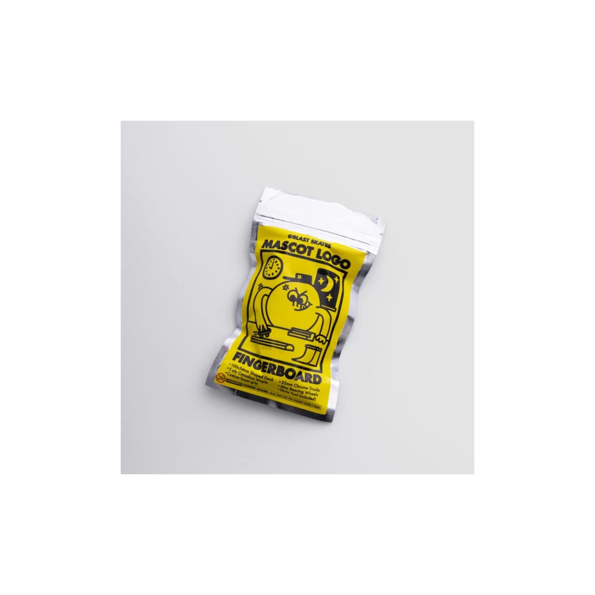 Fingerboard, skateboard, emballage, jaune, mascotte