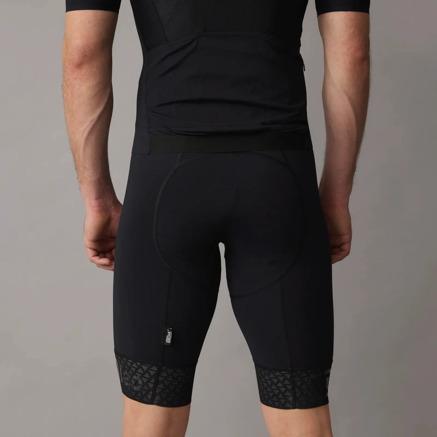 Cuissard de cyclisme, cuissard avec rembourrage, short, noir, bas des jambes à motifs