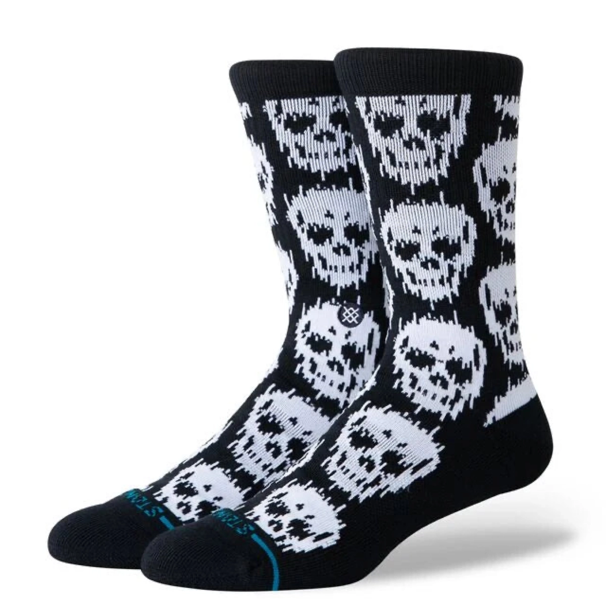 Chaussettes, imprimé tête de mort, fibres synthétiques, bleu foncé, mi-bas
