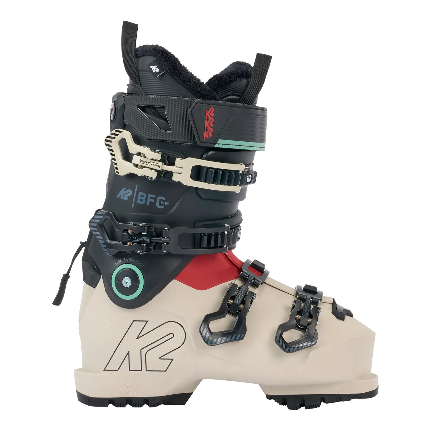 BFC 95 W Skischuh, Kunststoffschale, beige-schwarz, Schnallenverschluss, Fellfutter