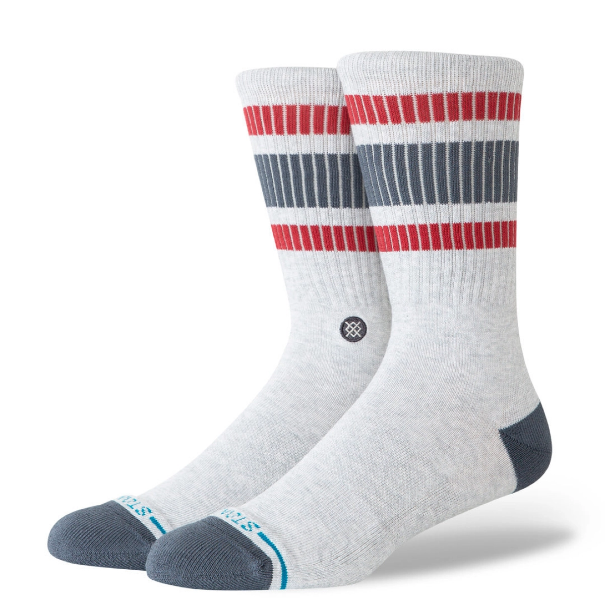 Boyd Pop Stitch Crew Chaussettes, mi-bas, tricot, motif en anneau, couleur de fond grise