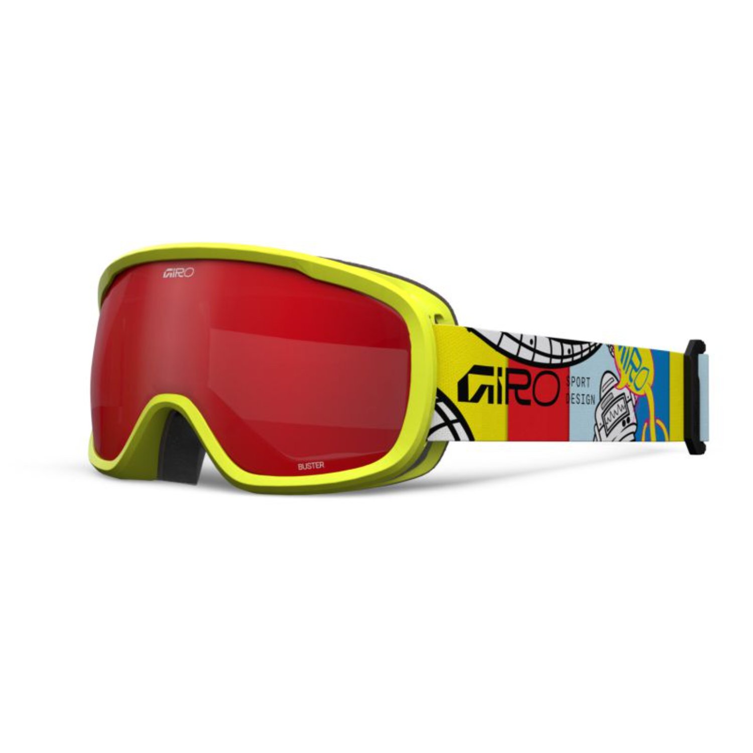 Buster Flash Goggle Skibrille, Redes Glas, Gelb-Rahmen, Geometrisches Muster, Verstellbares Band