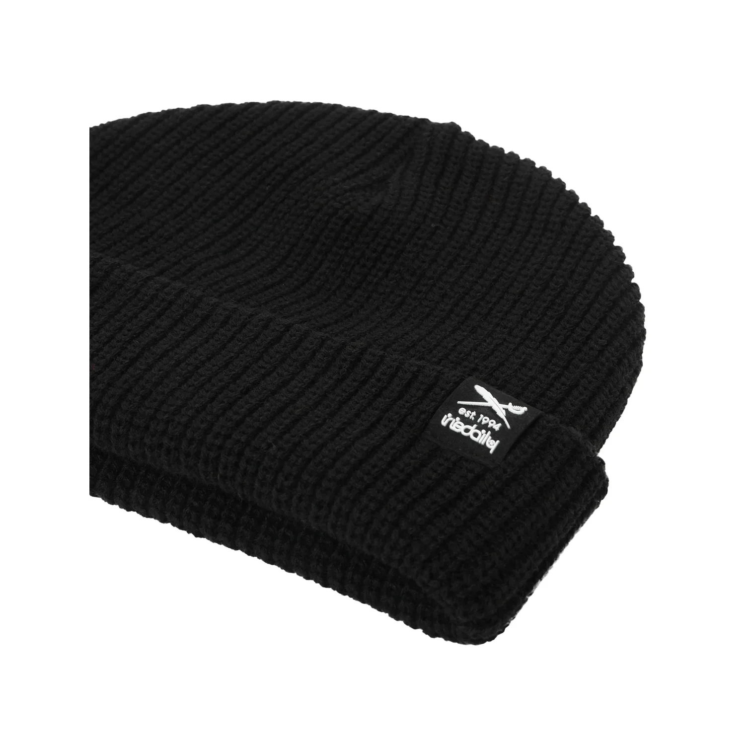 Bonnet en tricot, noir, maille côtelée, bord rabattu