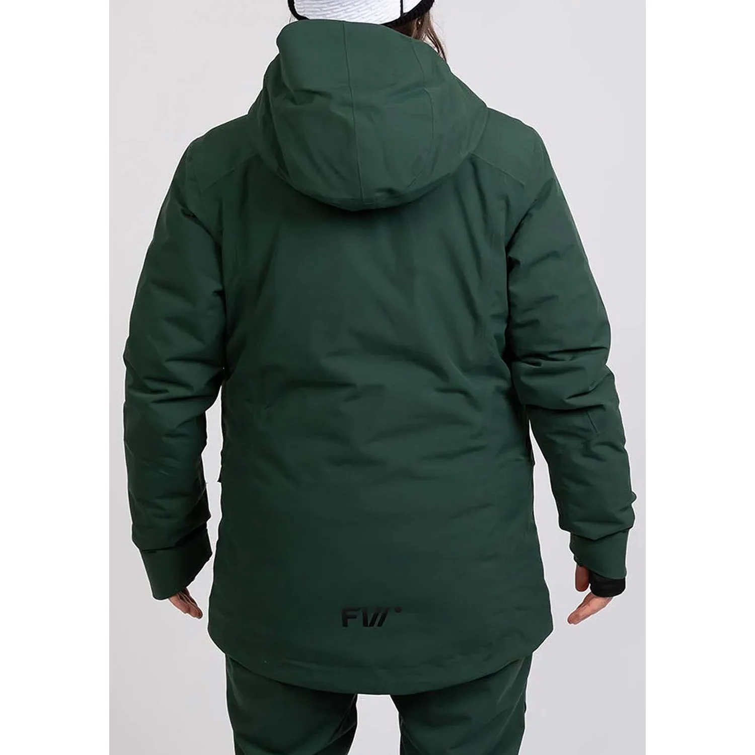 Winterjacke, dunkelgrün, Kapuze, gefüttert, verlängerter Schnitt
