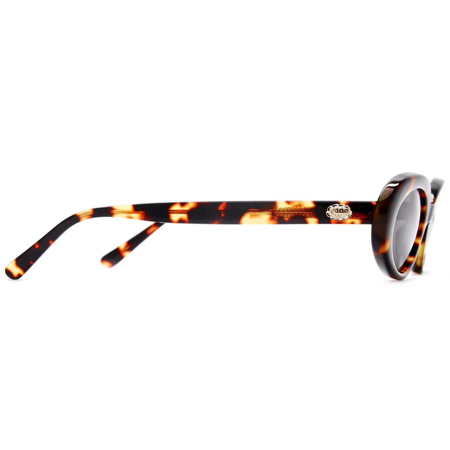 Sonnenbrille, Kunststoffgestell, Havanna-Muster, runde Gläser, Goldener Bügelakzent