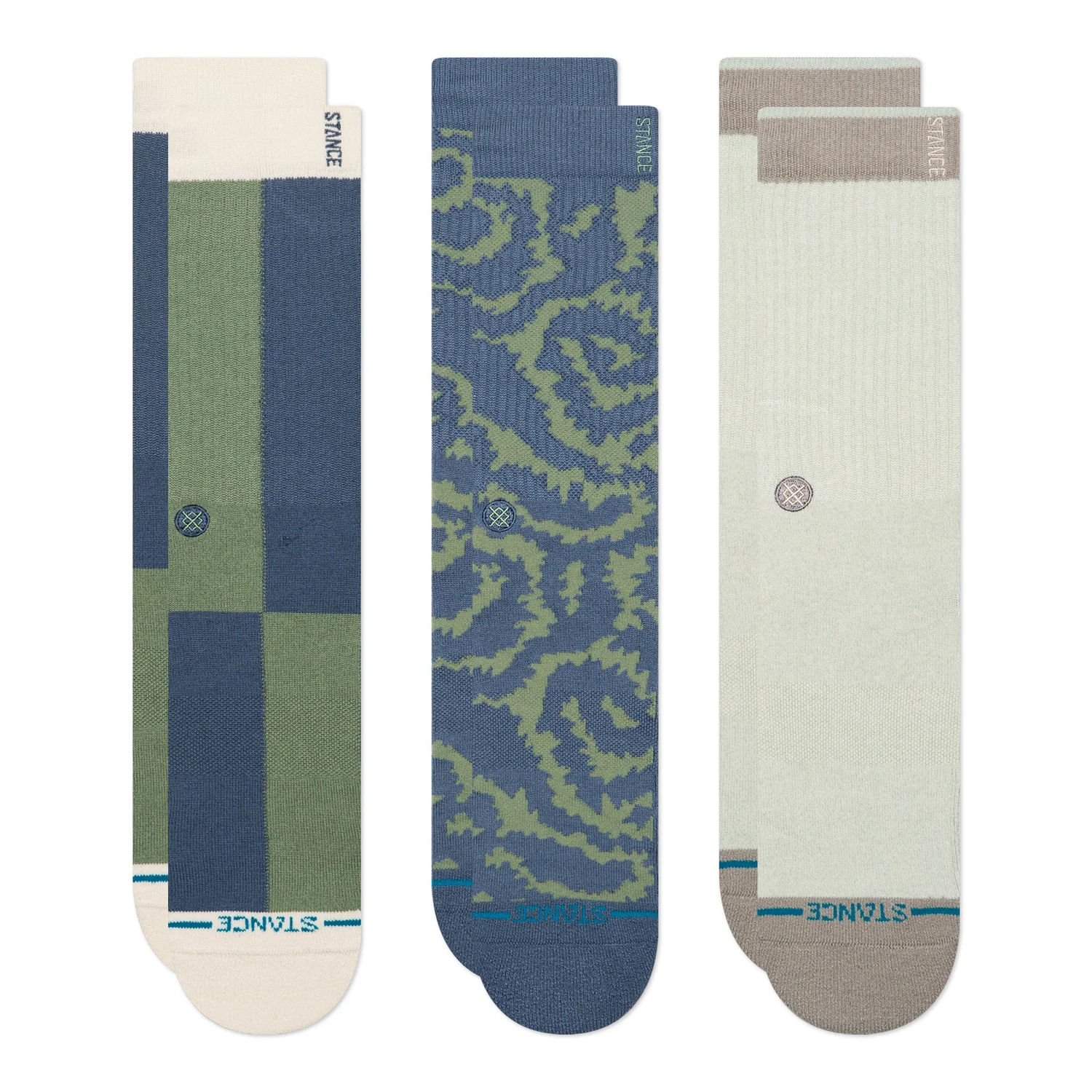 Chaussettes, lot de 3, montant jusqu'à la cheville, motif à blocs de couleur, motif camouflage