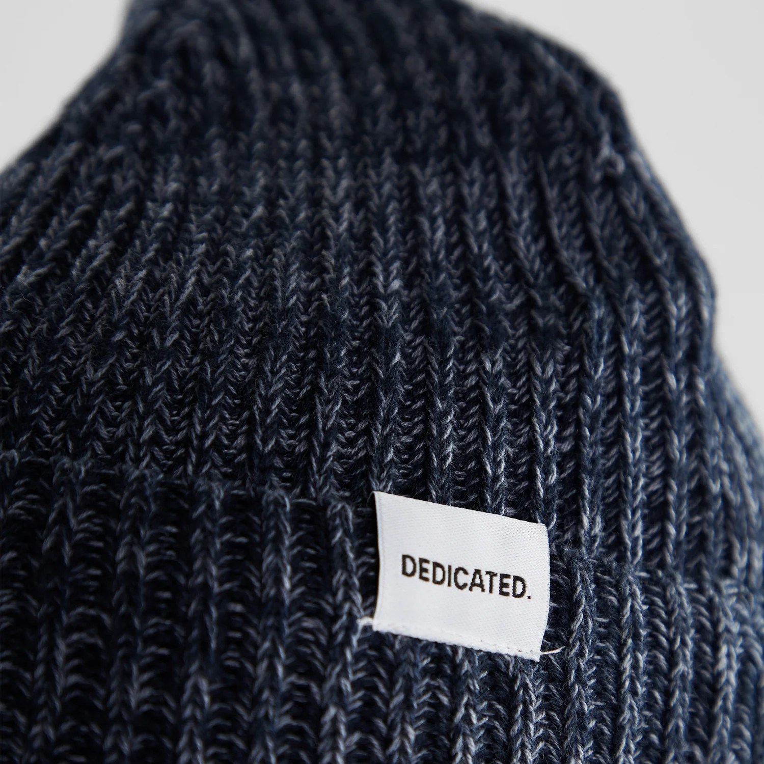 Beanie Lofoten Bonnet en tricot, bleu foncé, maille côtelée, laine chinée