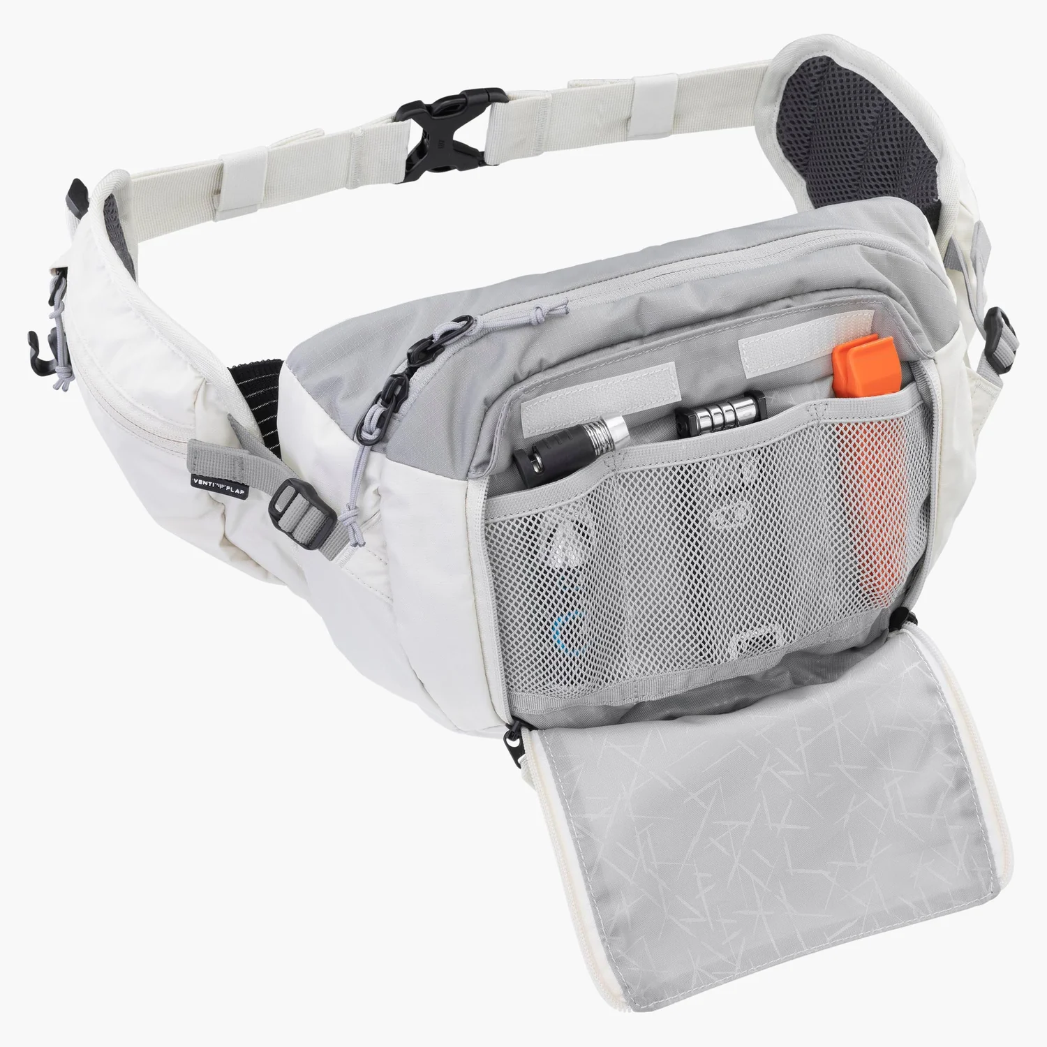 Hip Pack 3L Hüfttasche, Grau-Weiß, Netzfach, verstellbarer Gurt, Reißverschlusstaschen