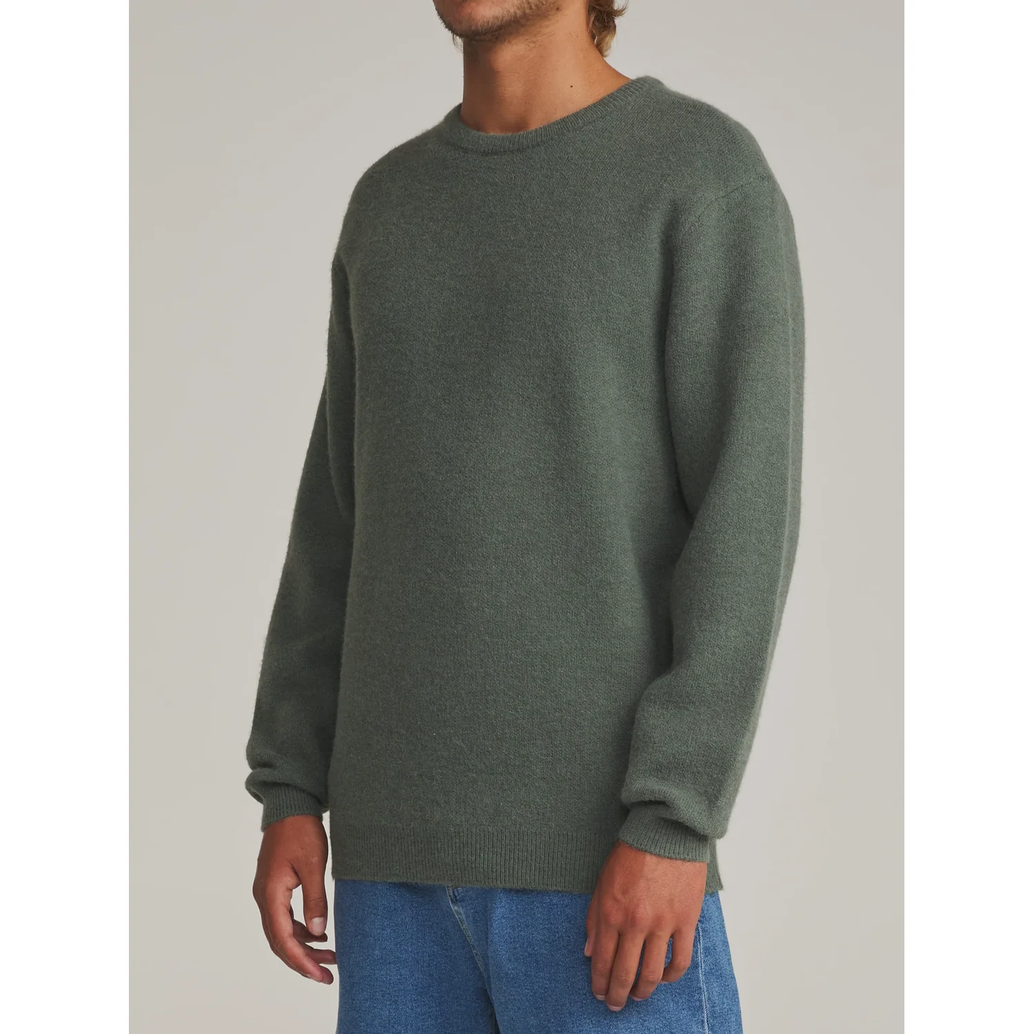 Herrenpullover, Rundhalsausschnitt, Strickpullover, Olivgrün, Langarm