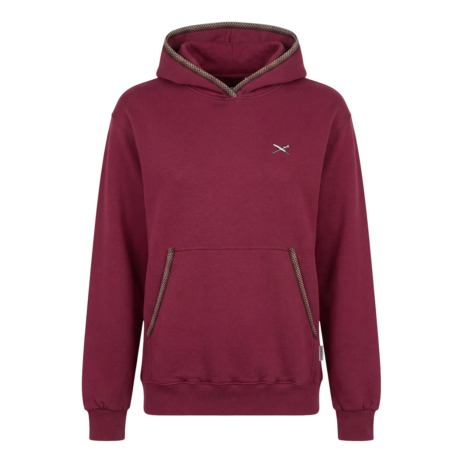 Hoodie, Bordeauxrot, Kapuze, Kängurutasche, Zierband