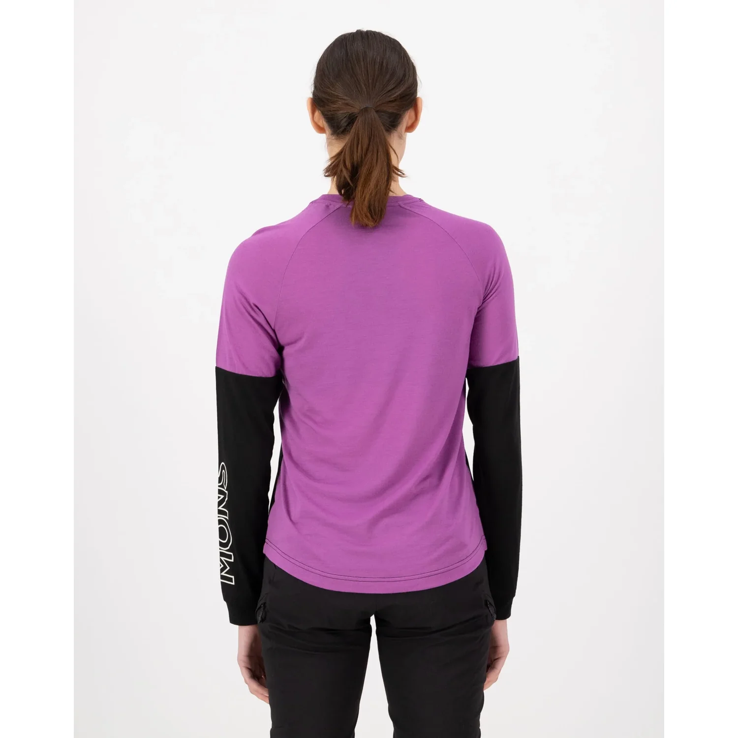 T-shirt à manches longues, haut pour femme, violet, manches noires, manches raglan