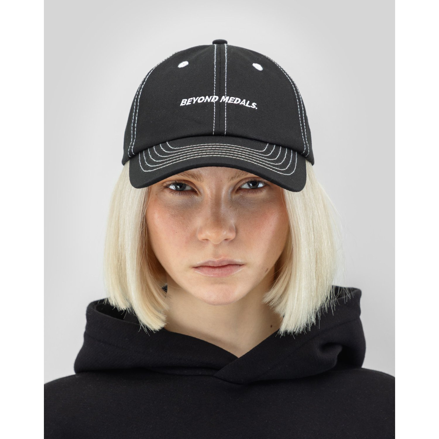 Angel Cap Casquette de baseball, casquette noire, texte brodé, coutures contrastées, casquette décontractée