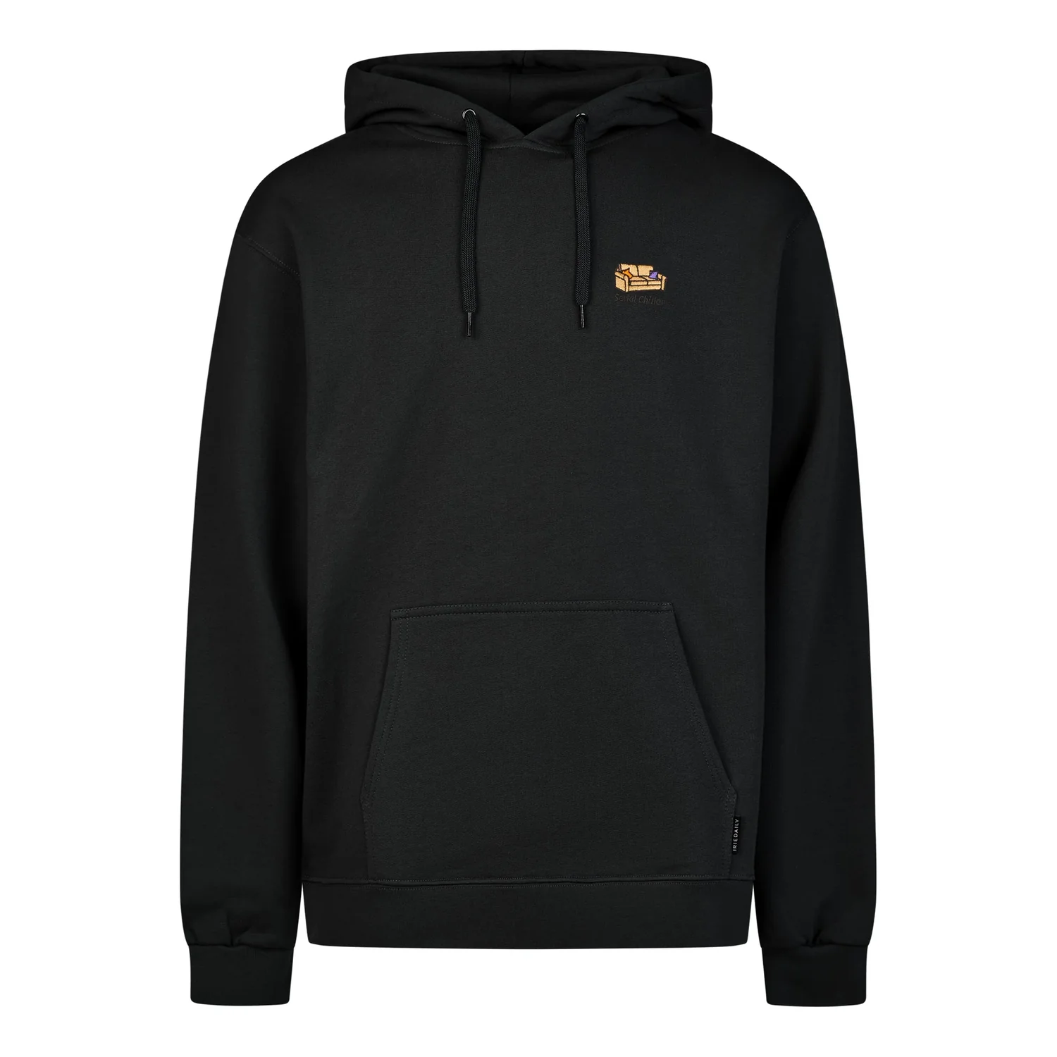 Sweat à capuche noir, capuche avec cordon de serrage, poche kangourou, manches longues, logo sur la poitrine