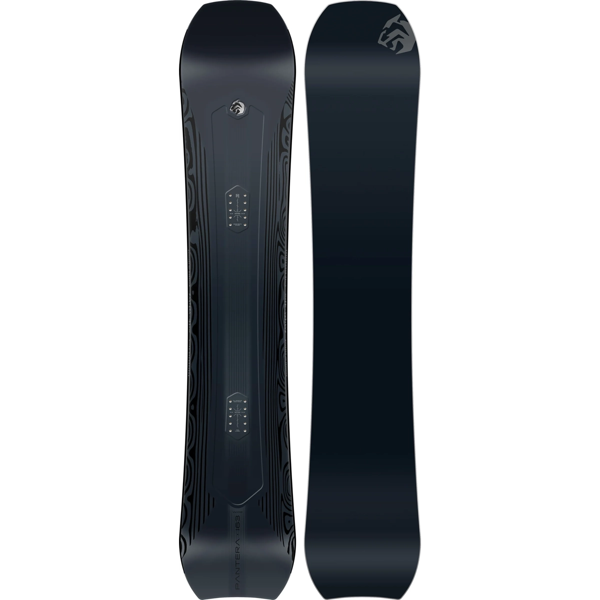 Pantera Wide Snowboard, veinage de bois foncé, planche entière, cambre, plaques de fixation