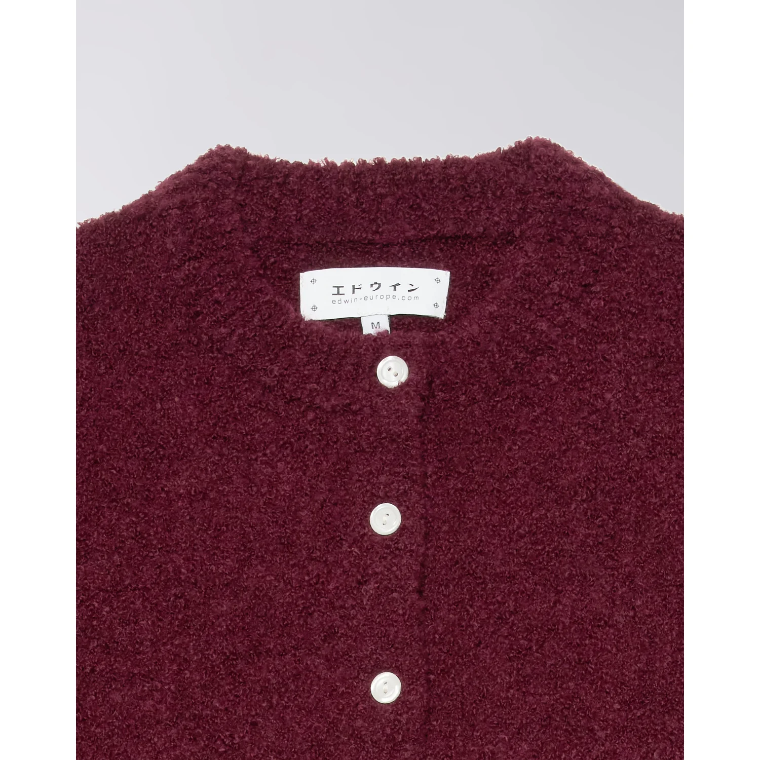 W' Ally Cardigan Pull rouge bordeaux, maille peluche, col rond, patte de boutonnage, manches longues