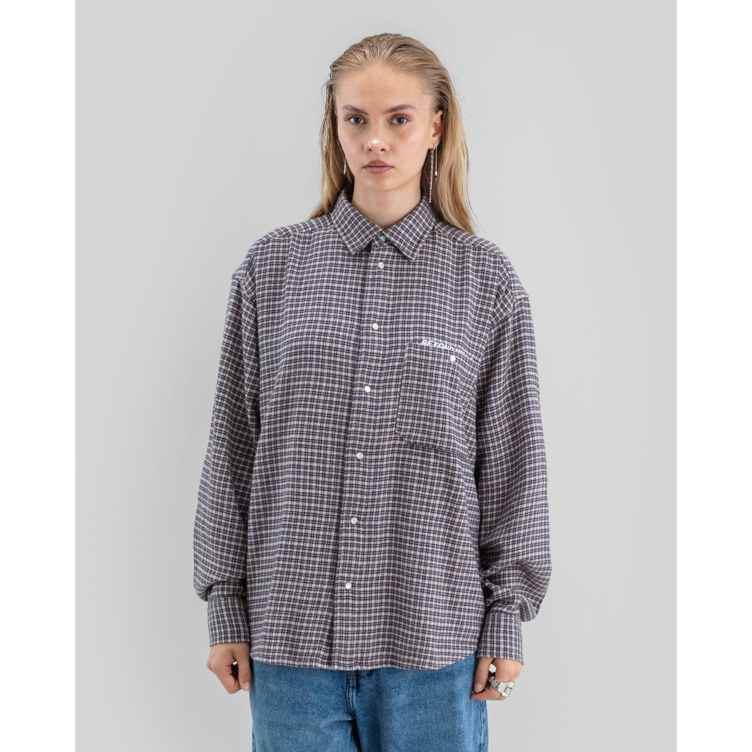 Checkered Shirt Chemise oversize, chemise à carreaux Vichy/pied-de-poule, patte de boutonnage, manches longues, haut décontracté