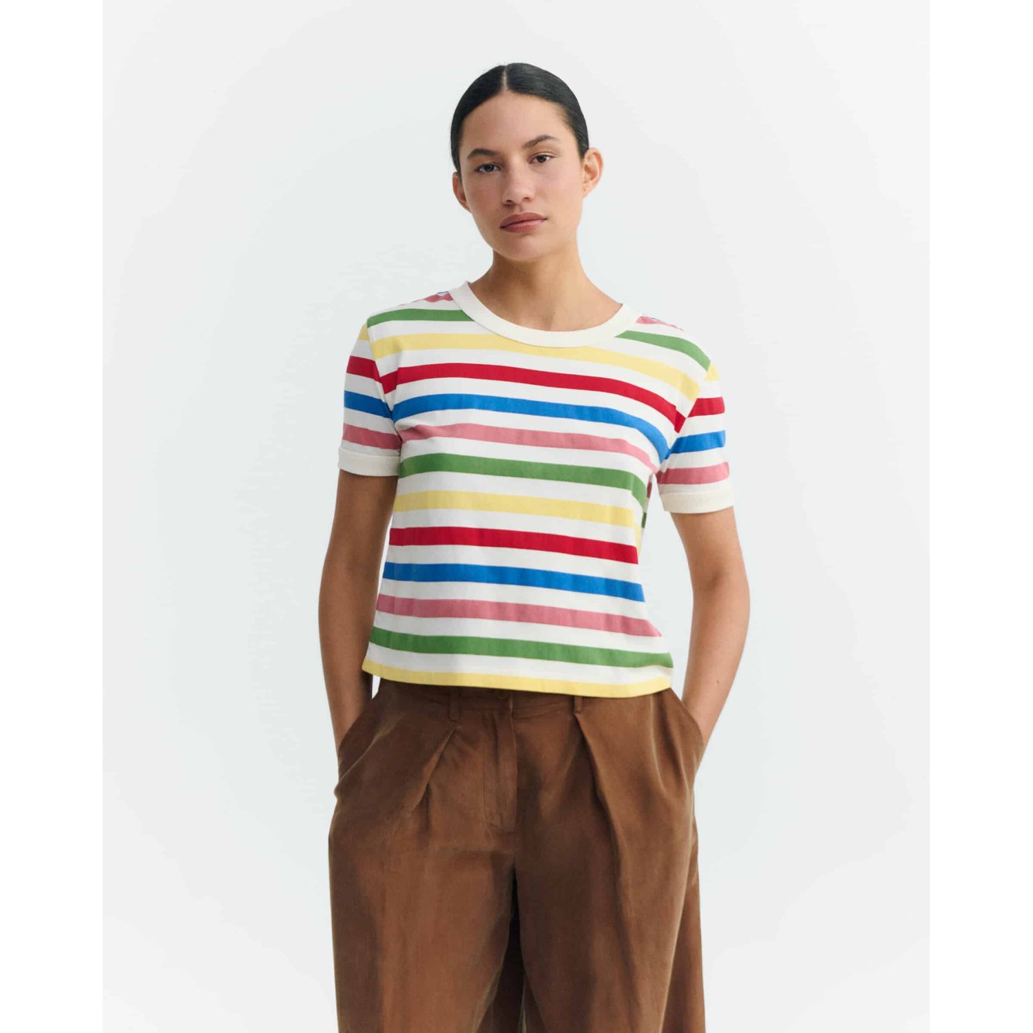 T-shirt, rayé, manches courtes, multicolore, coton