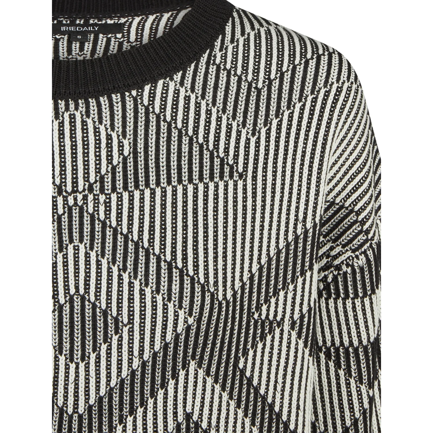 Ribby Knit Strickpullover, Rundhalsausschnitt, Schwarz-Weiß, Streifenmuster, Strickstoff